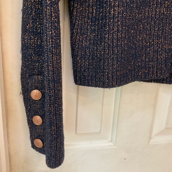 rag and bone black crew sweater with rust metallic thread, bottoms at cuff, Sz S - Picture 5 of 12